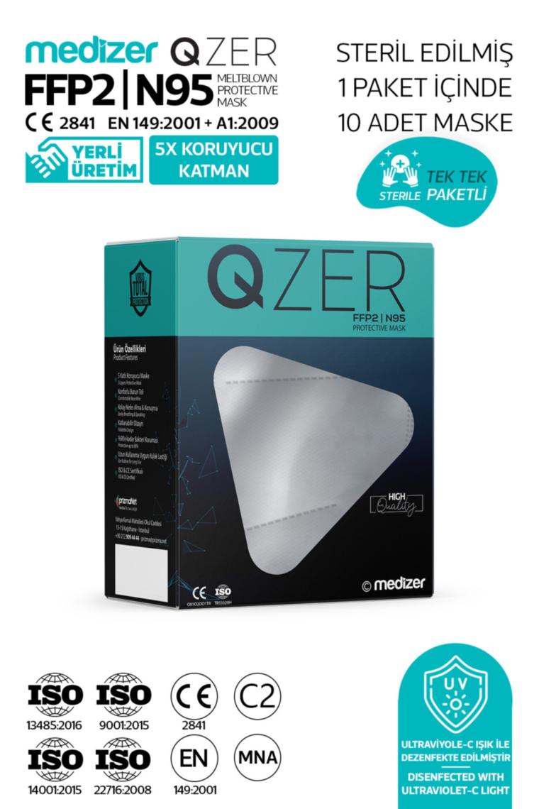 Medizer Qzer Beyaz 5 Katlı Ventilli Ffp2 Nr N95 Maske