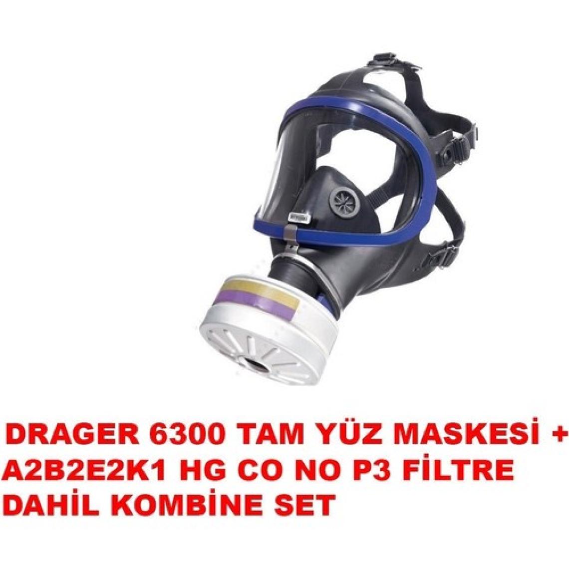 Drager Draeger 6300 Tam Yüz Maskesi + A1B2E2K1 Hg Co No P3 Filtre