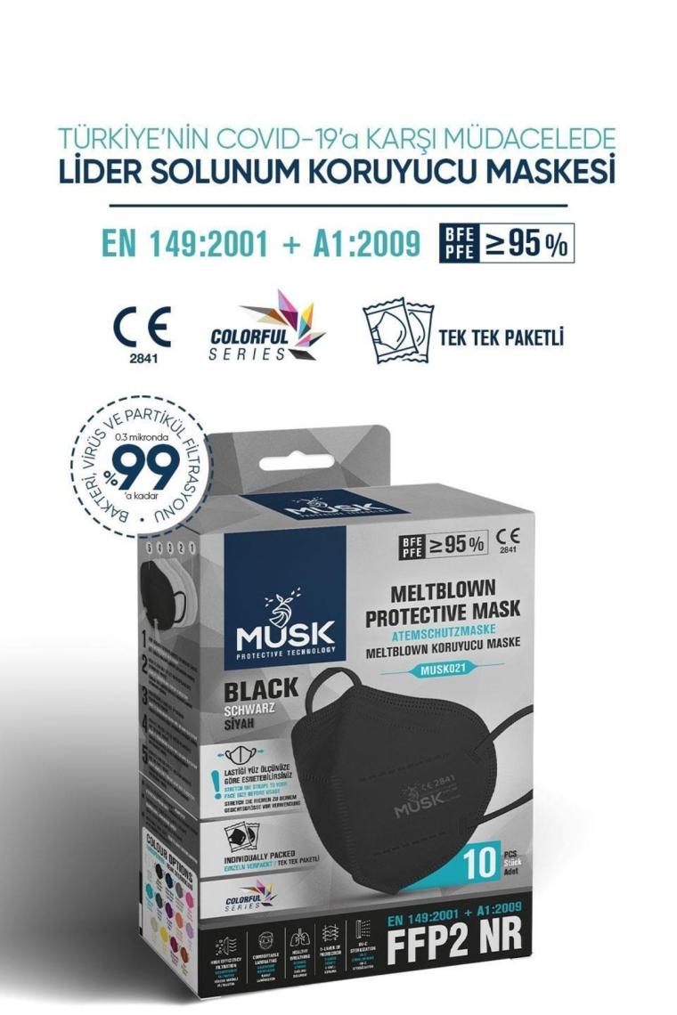 Musk FFP2/N95 Maske Siyah Renk 10 Adet