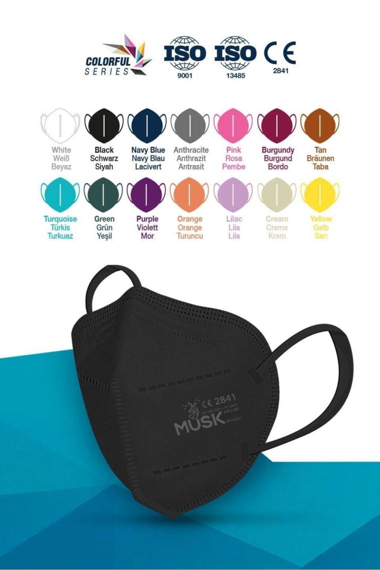 Musk FFP2/N95 Maske Siyah Renk 10 Adet