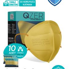 Medizer Qzer Sarı Renk 5 Katmanlı Ffp2 N95 Maske