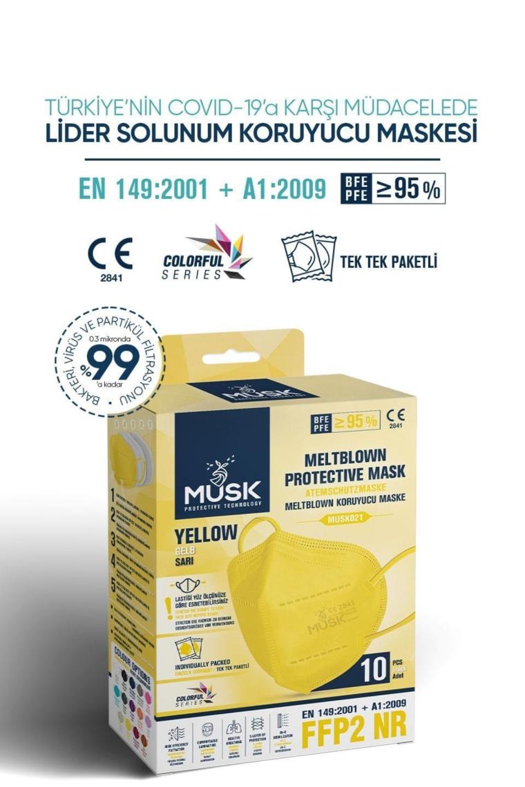 Musk N95 Maske Sarı Renk 10 Adet