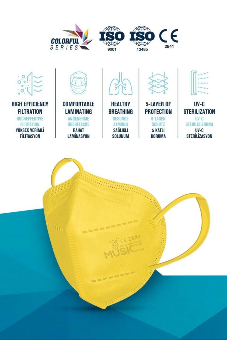 Musk N95 Maske Sarı Renk 10 Adet
