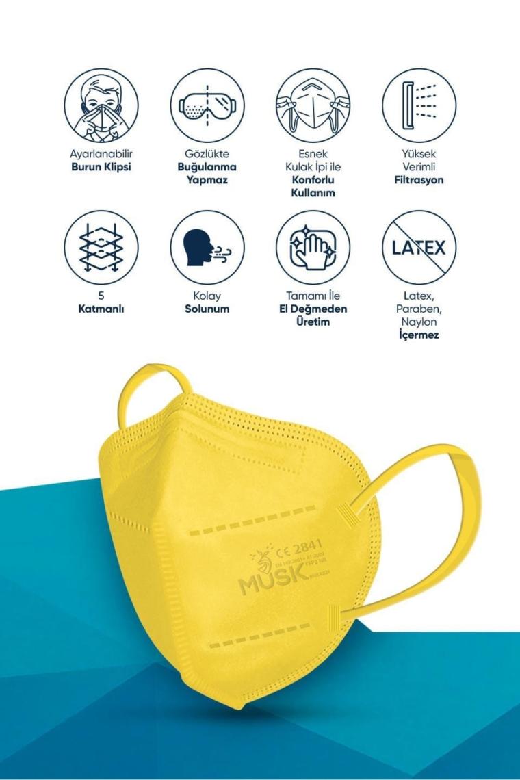 Musk N95 Maske Sarı Renk 10 Adet