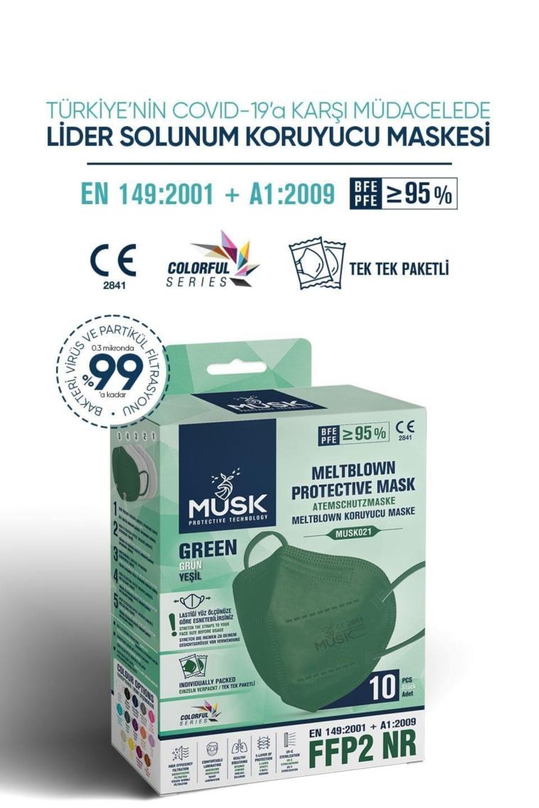 Musk N95 Maske Yeşil Renk 10 Adet