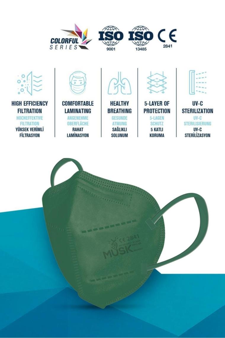 Musk N95 Maske Yeşil Renk 10 Adet