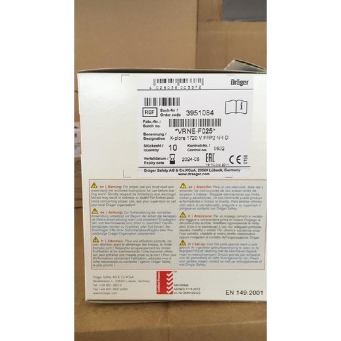 Drager 1720 V Ffp2 Ventilli Toz Maskesi (10 Adet)