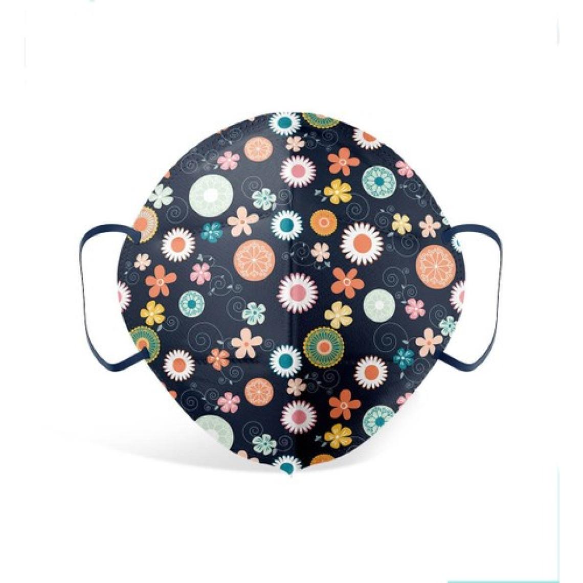 Qzer Lacivert Çiçek Desenli Ffp2 N95 Maske Meltblown Katmanlı