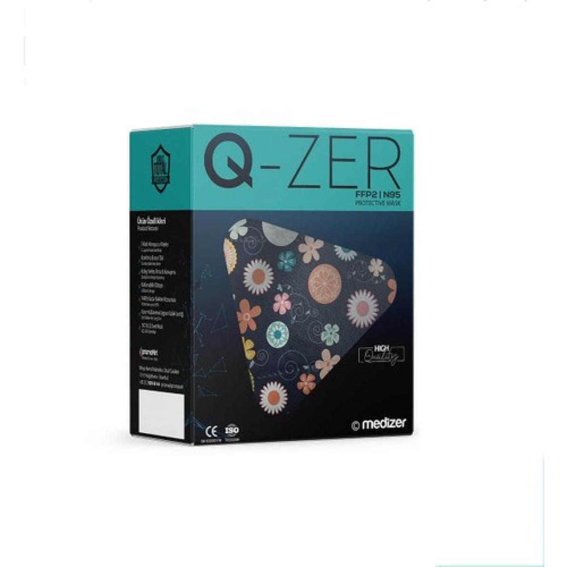 Qzer Lacivert Çiçek Desenli Ffp2 N95 Maske Meltblown Katmanlı