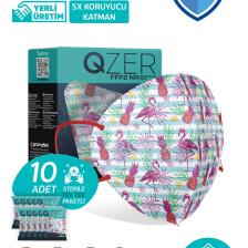 Medizer Qzer Tropikal Flamingo Desenli Ffp2 N95 Maske 5 Katmanlı