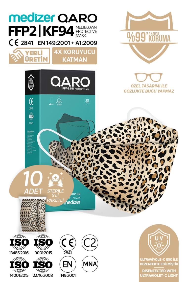 Medizer Qaro Leopar Desenli Kore Tipi KF94 Ffp2 Maske