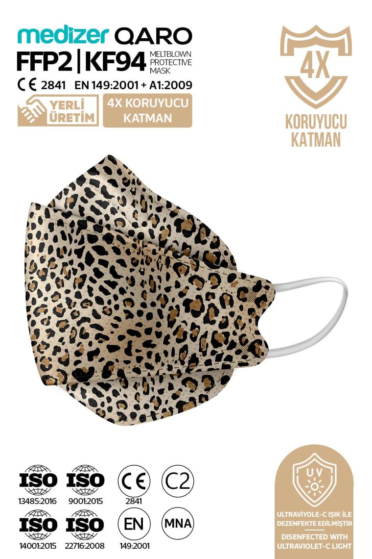 Medizer Qaro Leopar Desenli Kore Tipi KF94 Ffp2 Maske