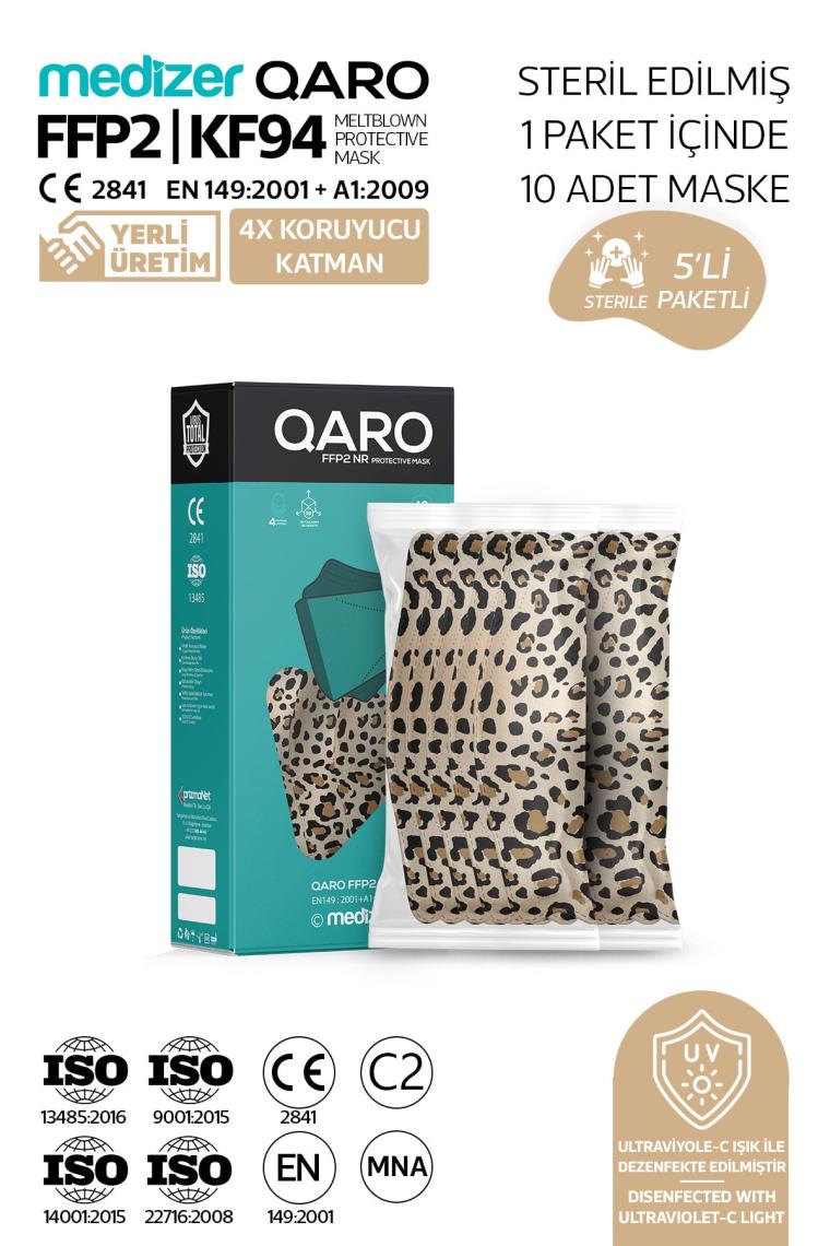 Medizer Qaro Leopar Desenli Kore Tipi KF94 Ffp2 Maske