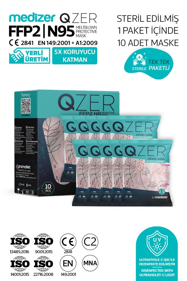 Medizer Qzer Çizgisel Kadın Desenli Ffp2 N95 Maske 5 Katmanlı