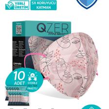 Medizer Qzer Çizgisel Kadın Desenli Ffp2 N95 Maske 5 Katmanlı