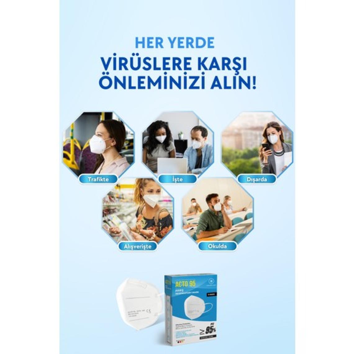Acto Acto® 95 Ffp2 / N95 Respiratory Mask | 5 Katlı Solunum Maskesi 10 Adet