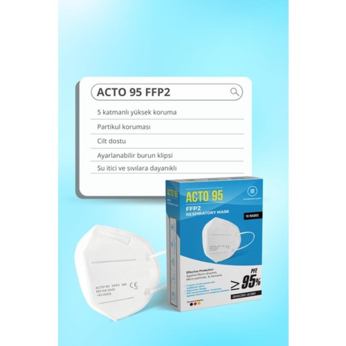 Acto Acto® 95 Ffp2 / N95 Respiratory Mask | 5 Katlı Solunum Maskesi 10 Adet