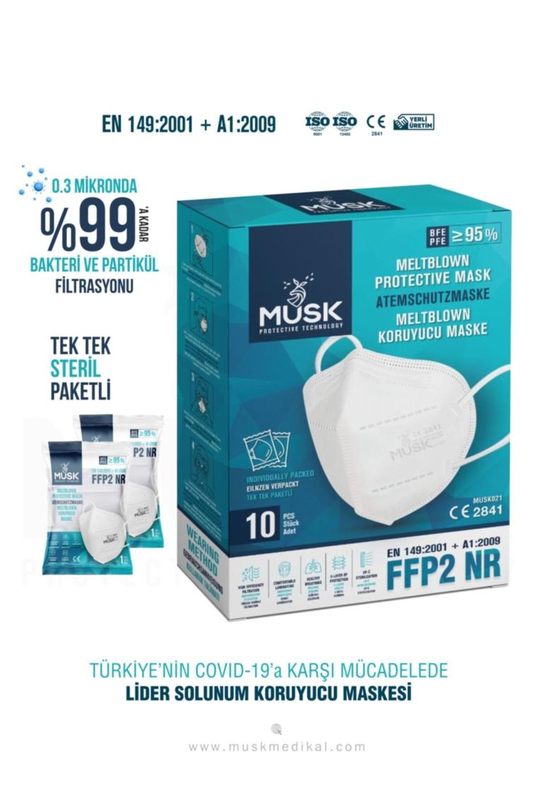 Musk FFP2/N95 Maske  Beyaz  Renk 100 Adet