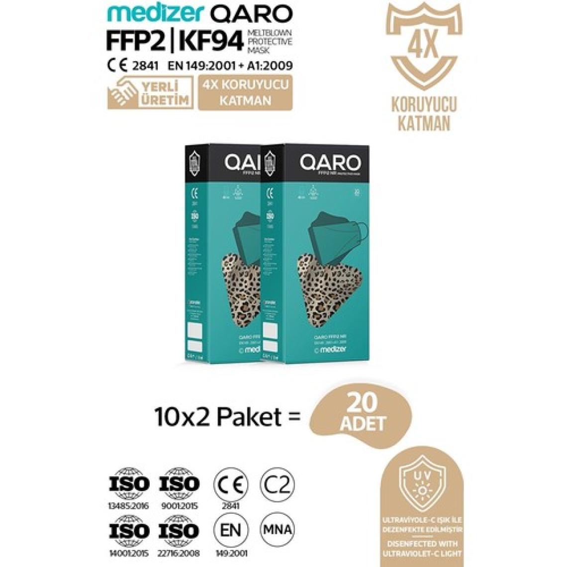 Medizer Qaro Leopar Desenli Kore Tipi KF94 Ffp2 Maske