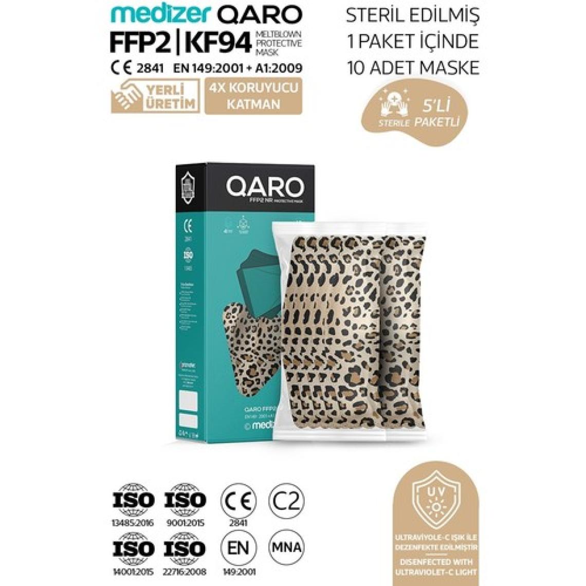 Medizer Qaro Leopar Desenli Kore Tipi KF94 Ffp2 Maske