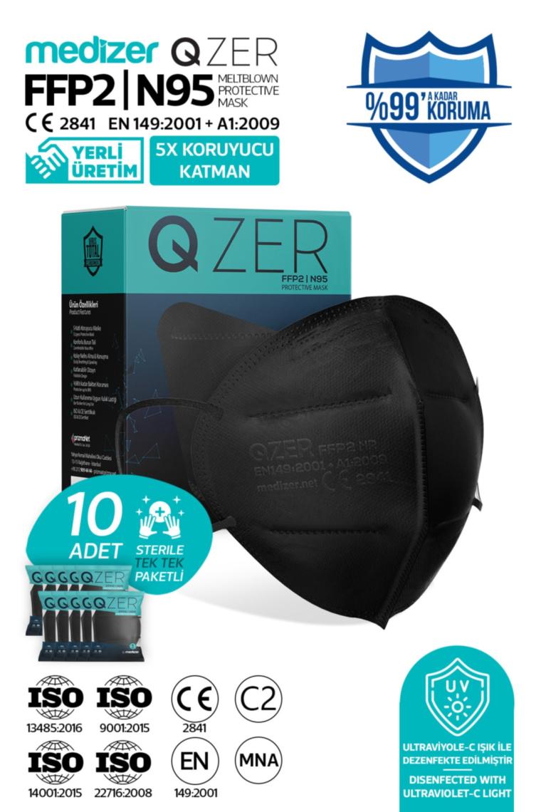 Medizer Qzer Siyah 5 Katmanlı Ffp2 Korumalı N95 Maske