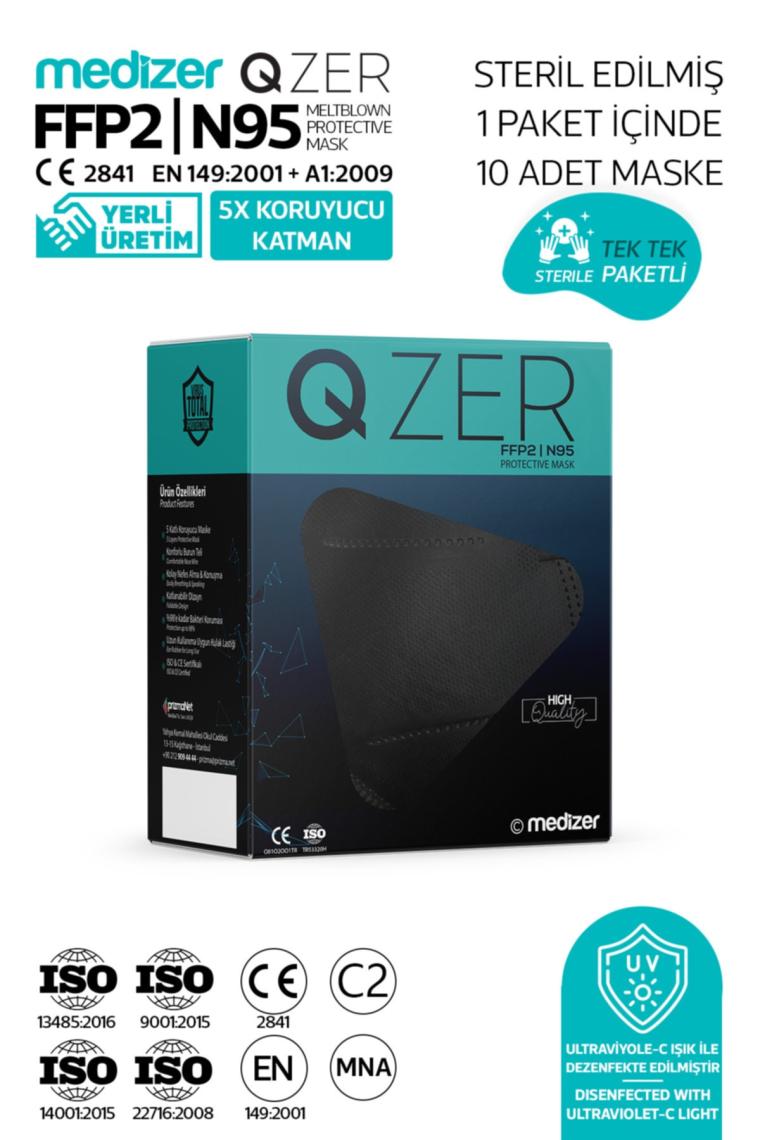 Medizer Qzer Siyah 5 Katmanlı Ffp2 Korumalı N95 Maske
