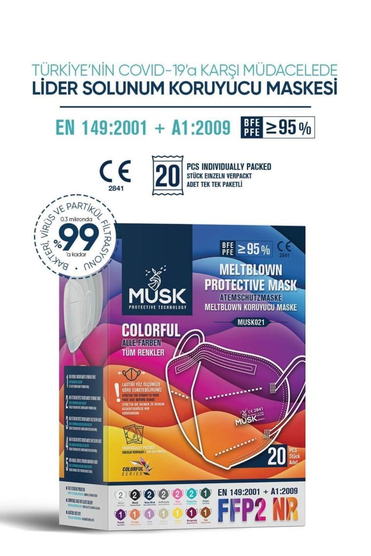 Musk Ffp2/N95 Maske Mix Colorful Kutusu 20 Adet