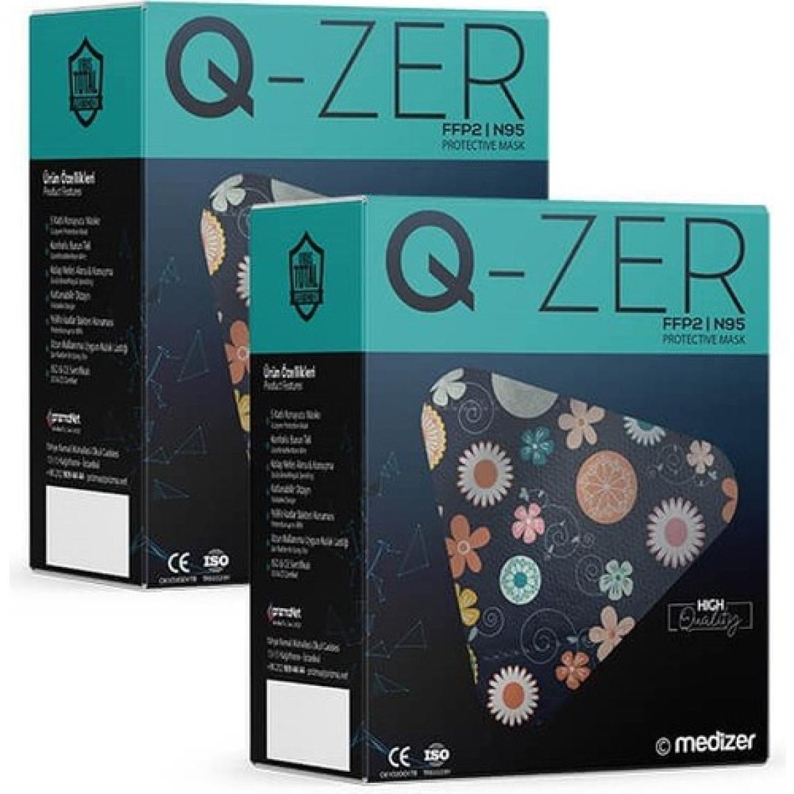 Qzer Lacivert Çiçek Desenli Ffp2 N95 Maske Meltblown Katmanlı