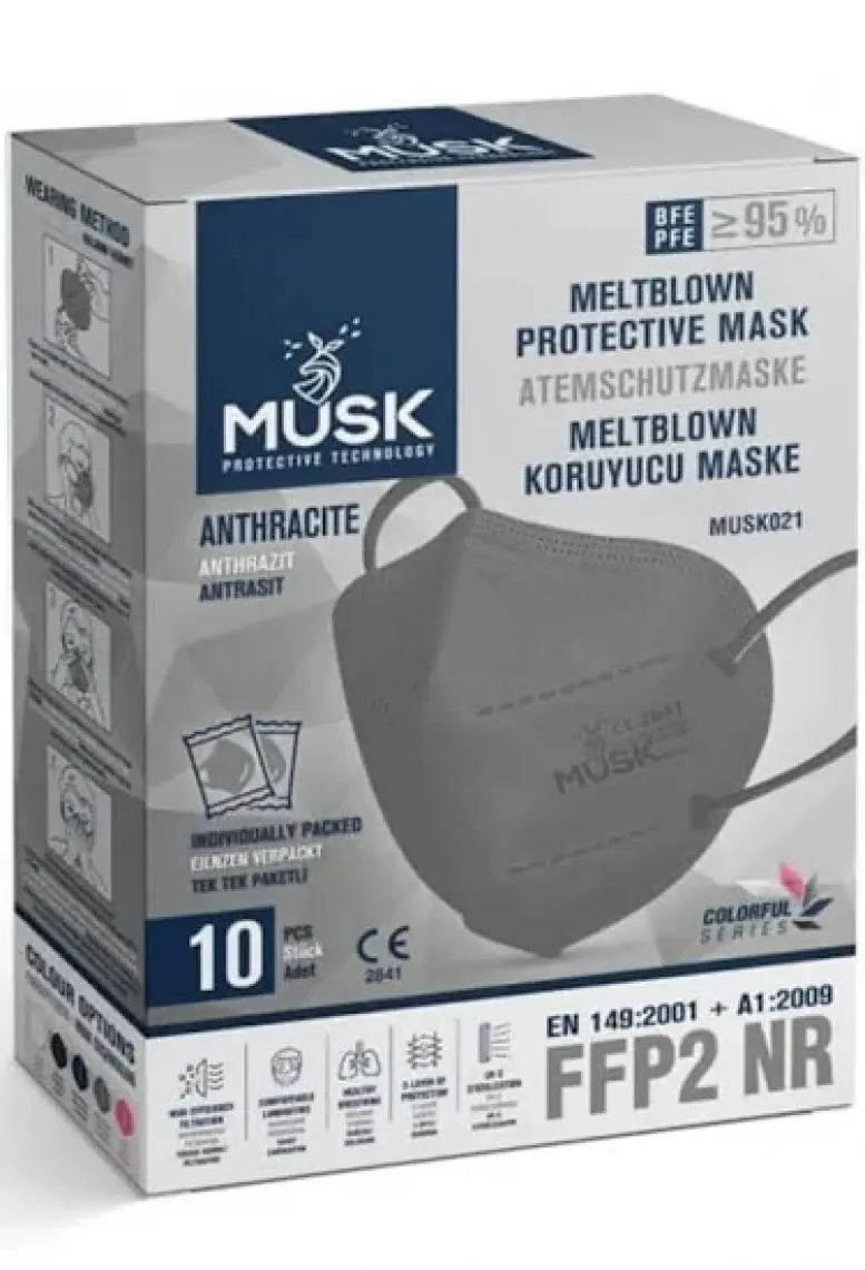 Musk FFP2/N95 Maske Gri  Renk 10 Adet