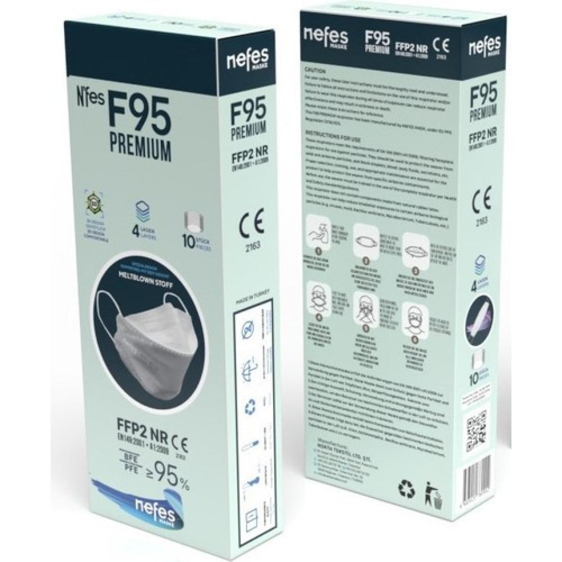 Nefes F95 / Ffp2 Premium Kore Tipi Ce-Iso Sertifikalı Tek Paketli Maske 20'li