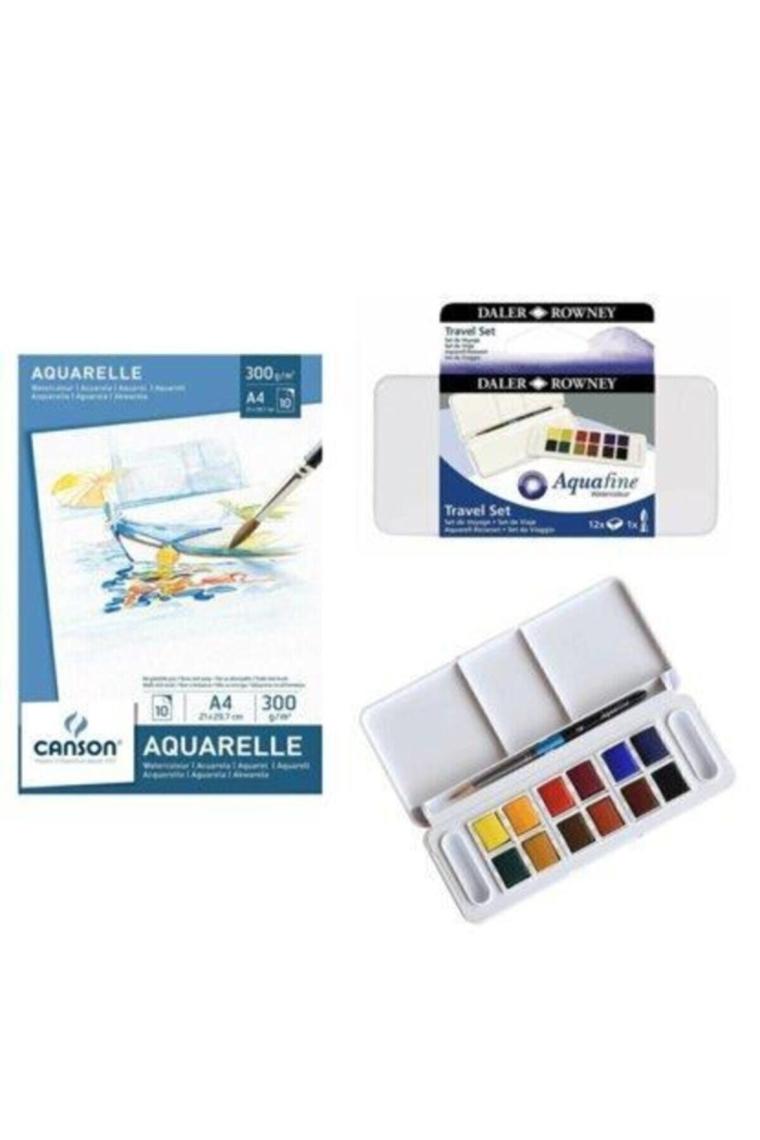 Aquafine Travel Set 12 Renk Sulu Boya Canson 300 gr A4 Suluboya Defteri