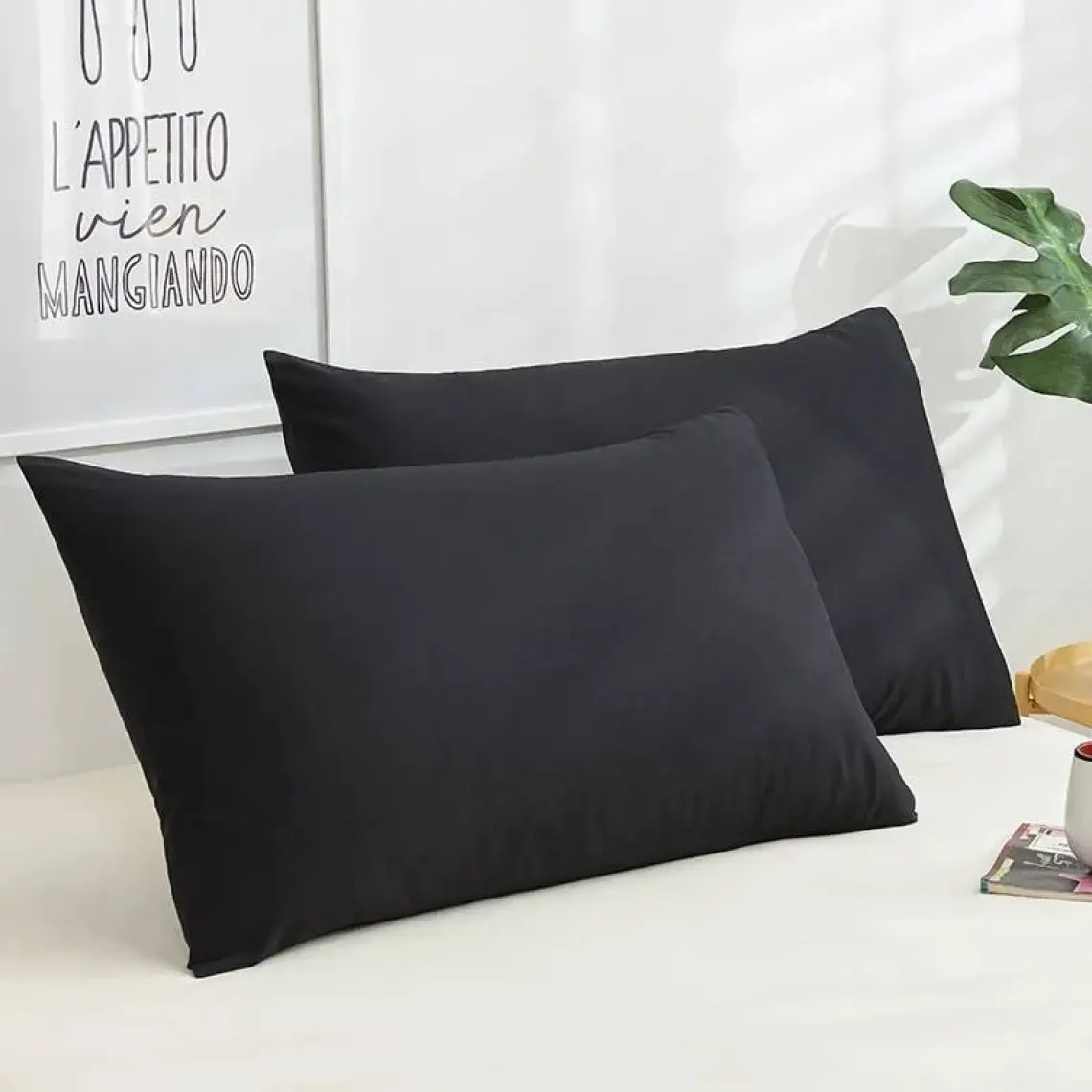 Vionel Home Pamuklu 2'li Yastık Kılıfı 50X70 cm Düz Siyah