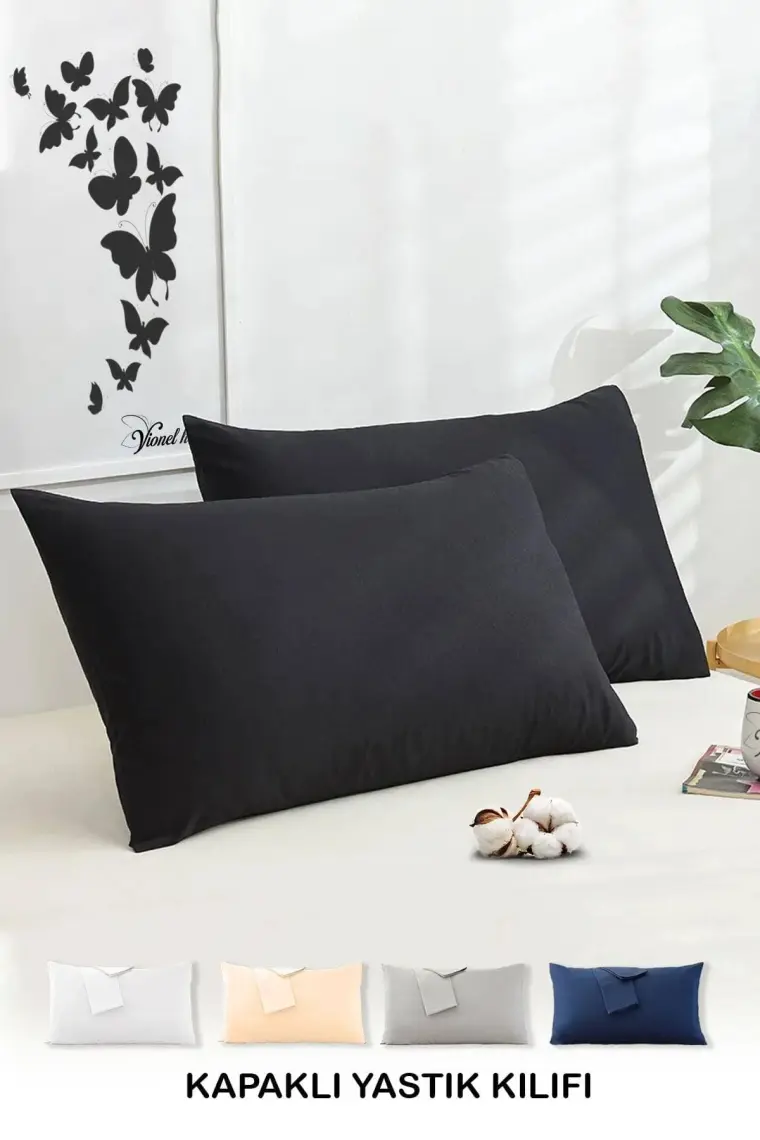 Vionel Home Pamuklu 2'li Yastık Kılıfı 50X70 cm Düz Siyah