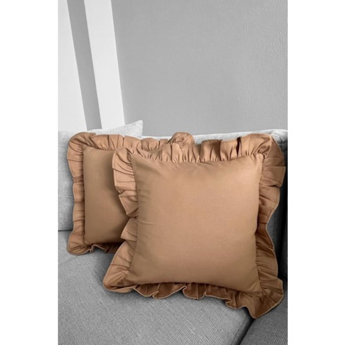 Memhome Premier Duck Keten Fırfırlı Cappuccino Kırlent Kılıfı ( 1 Adet ) (40X40)