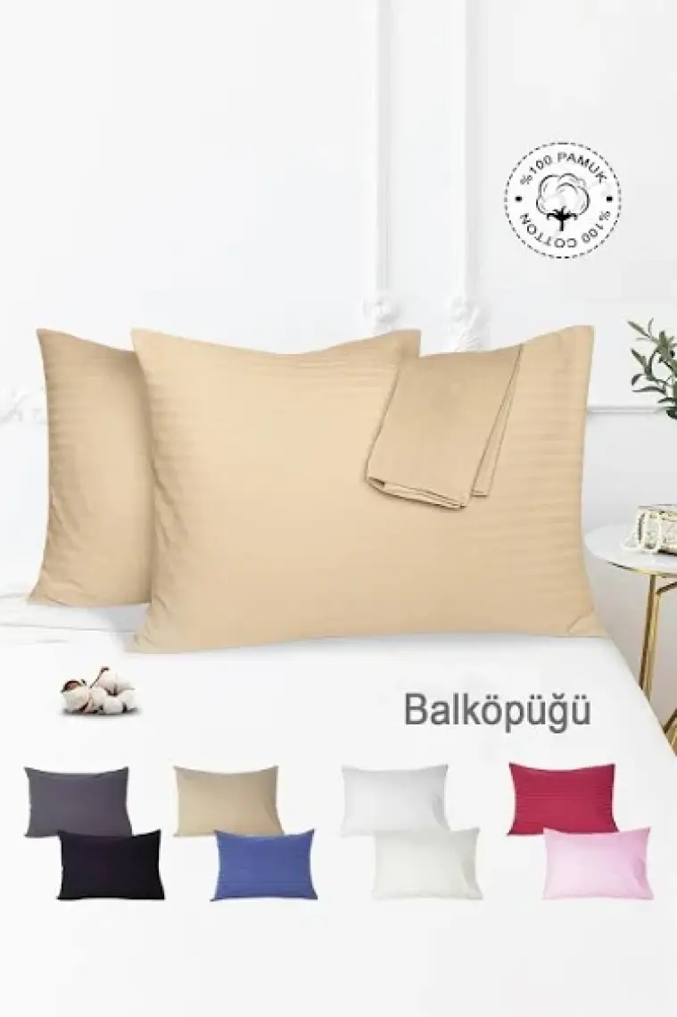 Vionel Home %100 Pamuk 2’li Çizgili Saten Yastık Kılıfı 50 x 70 | Balköpüğü
