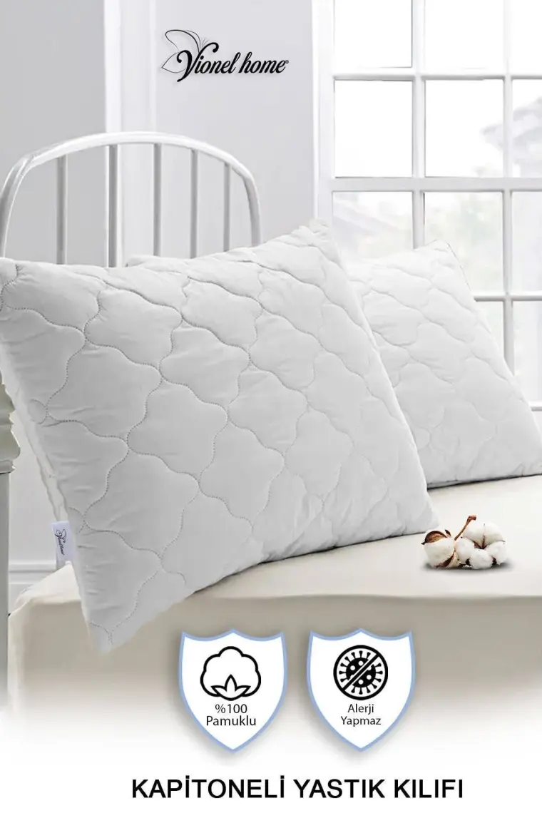 Vionel Home %100 Pamuk Kapitone Yastık Koruyucu Kılıf (50X70 Cm) 2 Adet