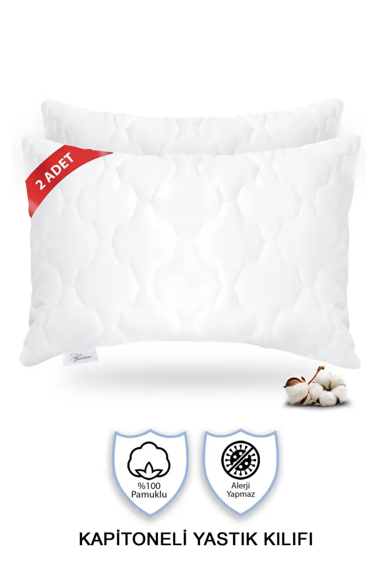 Vionel Home %100 Pamuk Kapitone Yastık Koruyucu Kılıf (50X70 Cm) 2 Adet