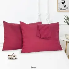Vionel Home %100 Pamuk 2’li Çizgili Saten Yastık Kılıfı 50 x 70 | Bordo