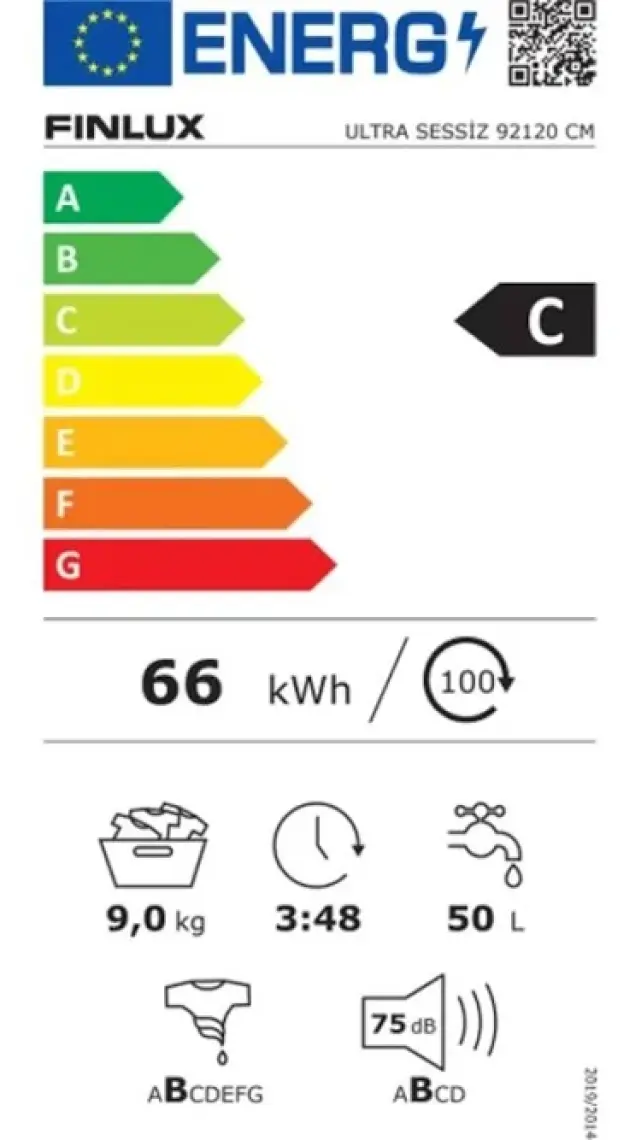 Finlux Ultra Sessiz 92120 C Enerji Sınıfı 9 Kg 1200 Devir Çamaşır Makinası