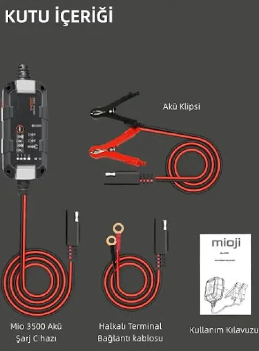 Mioji Mio 3500 3.5A 6V ve 12V Araba Şarj, Akü Bakım, Damlama Şarj Cihazı ve Motosiklet, ATV, Lityum ve Derin Döngülü Aküler için Kükürt Giderici Akıllı Akü Şarj Cihazı