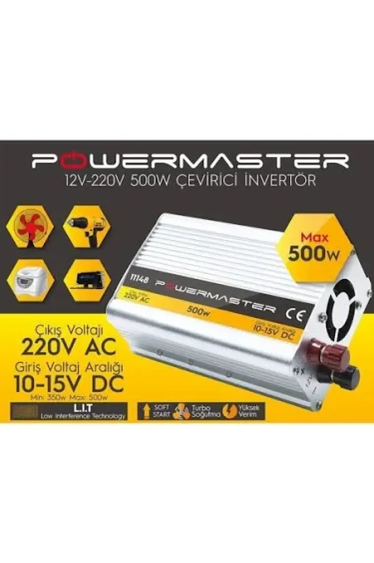 Powermaster 12 Volt 500 Watt Modified Sinus İnverter (10-15 V Arası -220 V AC)-11148
