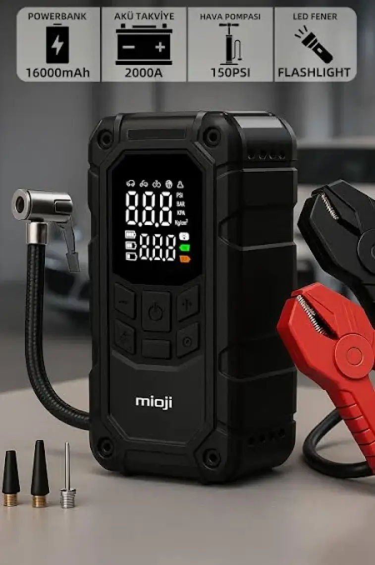 Mioji Mio D8H Plus 4in1 16000mAh 2000A Akü Takviye+Hava Pompası+Led Fener+Powerbank