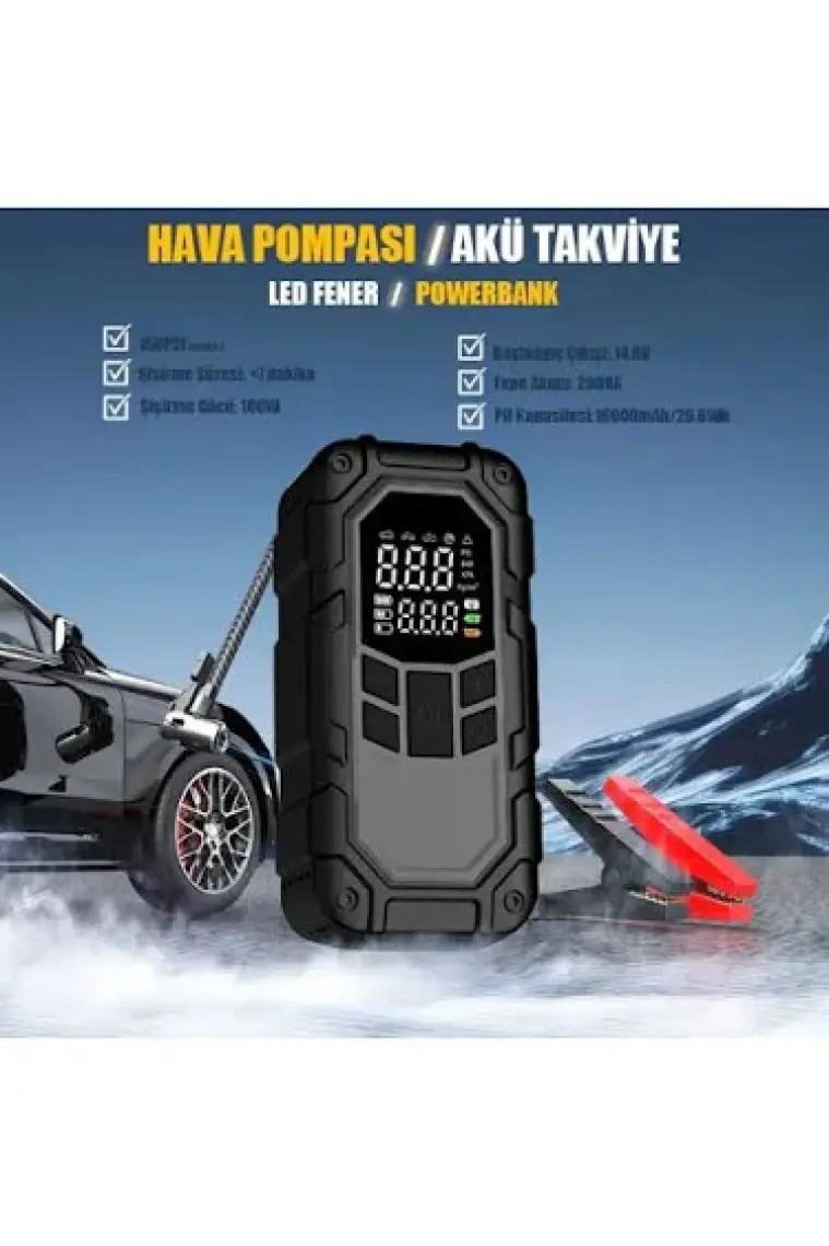 Mioji Mio D8H Plus 4in1 16000mAh 2000A Akü Takviye+Hava Pompası+Led Fener+Powerbank