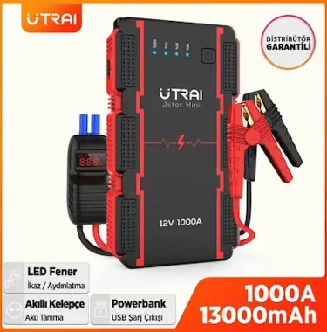 Utraı Jstar Mini 13000MAH 1000A Jump Starter Taşınabilir Akü Takviye Cihazı ( Powerbank + LED Lamba)