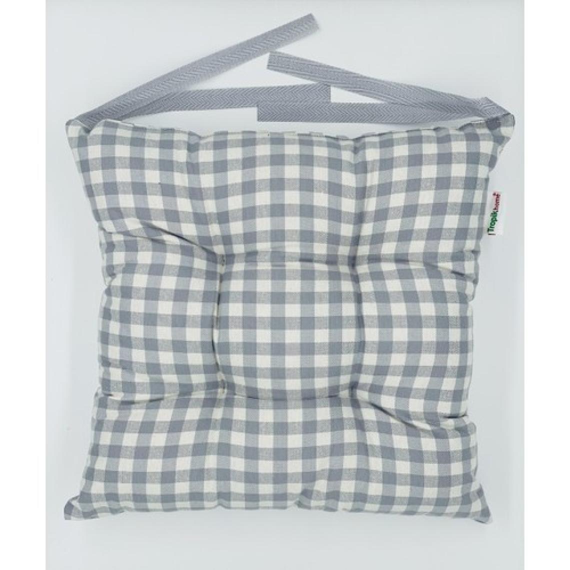 Tropik Home Ekose Gri Balkon Sandalyesi Minderi Pamuklu Kumaş Pofidik Elyaflı Sırt Sandalye Minderi 40X40 cm