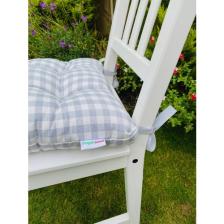 Tropik Home Ekose Gri Balkon Sandalyesi Minderi Pamuklu Kumaş Pofidik Elyaflı Sırt Sandalye Minderi 40X40 cm
