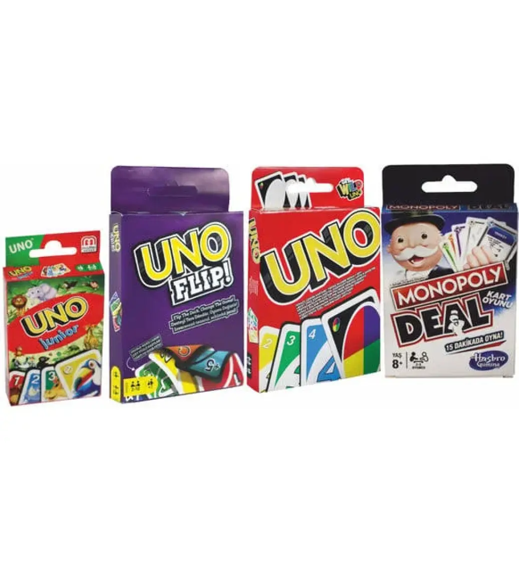 Mattel Games Uno, Monopoly, Uno Flip ve Uno Junior 4'lü Ekonomik Set