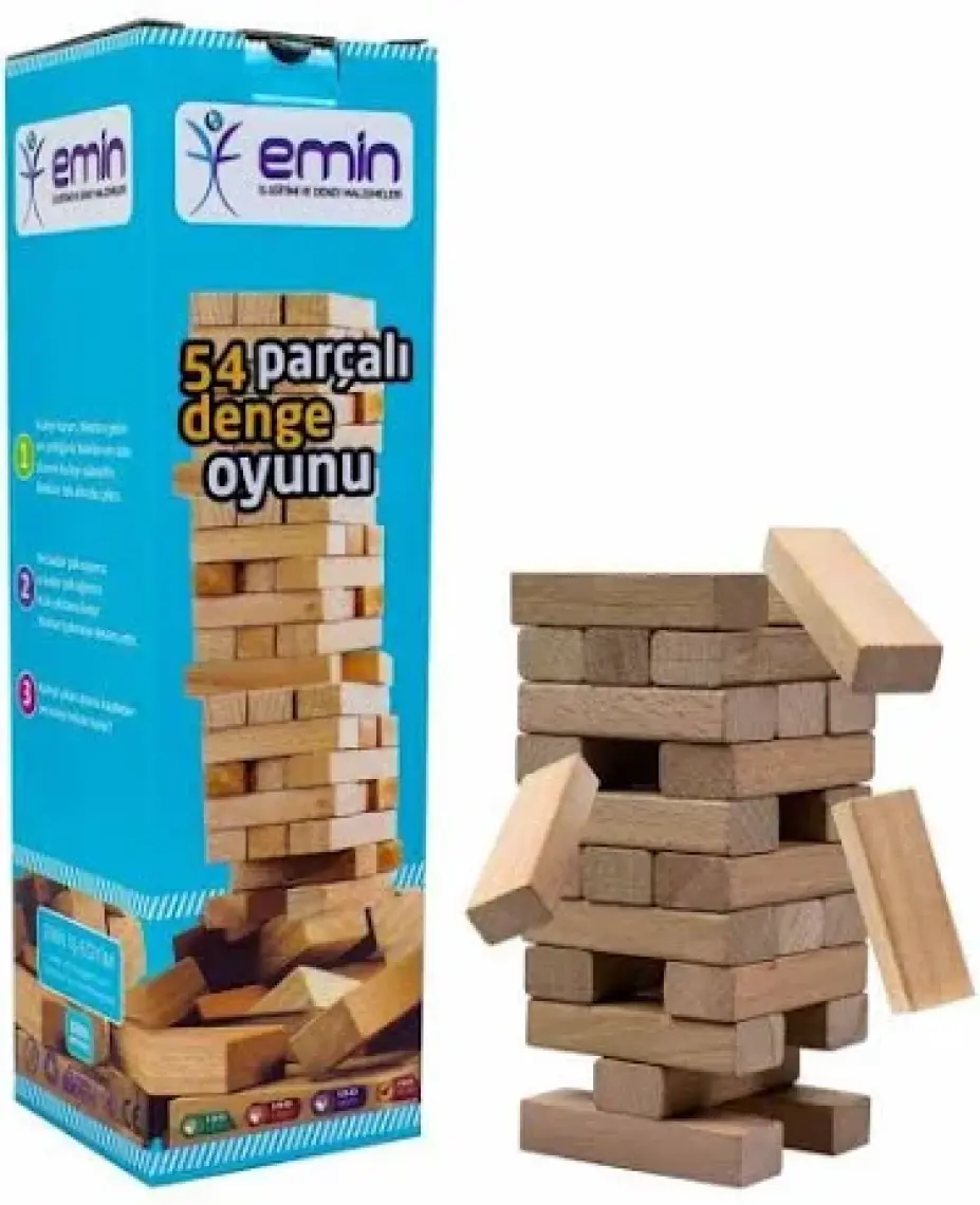 Hobialem 54 Parça, , Büyük Boy, Doğal, Denge Oyunu, Ahşap, Kule Oyunu