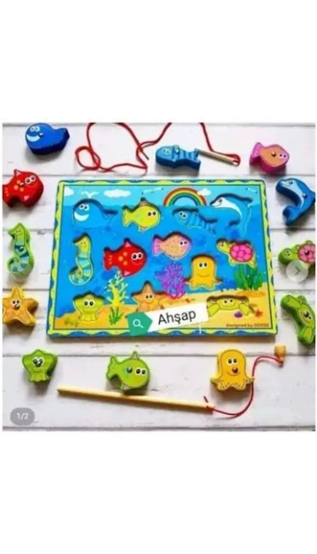 Hamaha HMH-284 Hamaha, Ahşap Geometrik Ipe Dizme Balık Oyunu