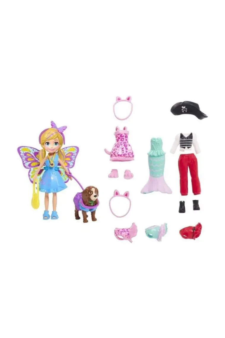 Polly Pocket ve Hayvan Dostu Kostüm Giyiyor Oyun Seti, Bebek, Evcil Hayvan ve Kostümlü Paket Gdm15